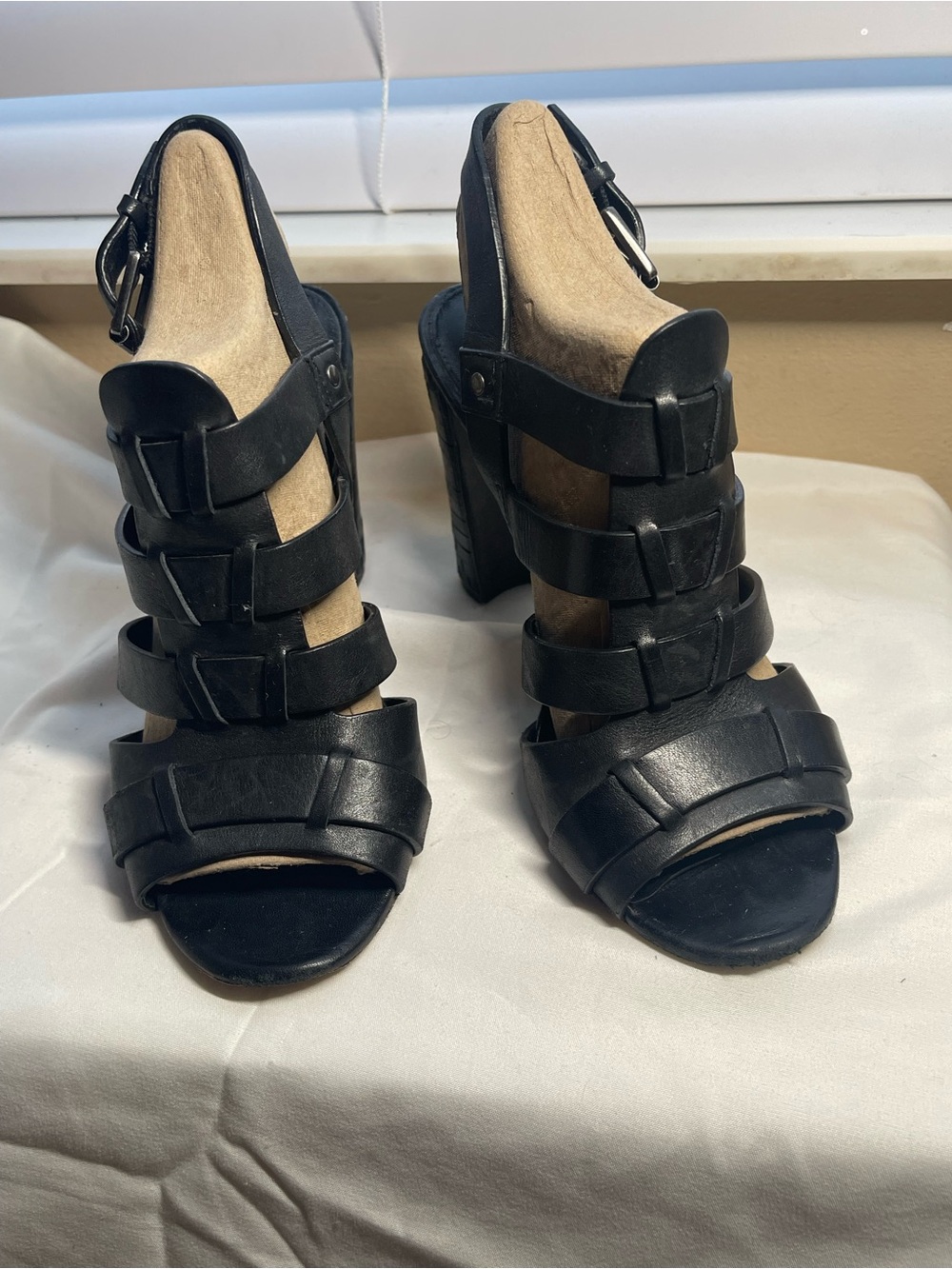Ralph Lauren Black Strappy Block Heel Sandals